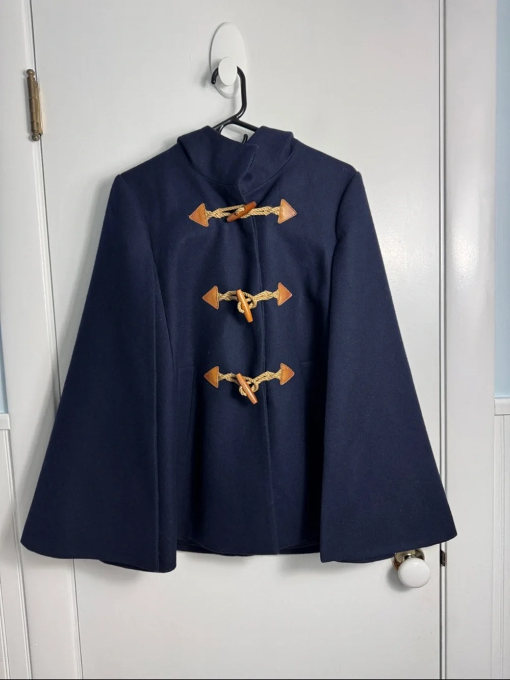 J Crew Cape Poncho Wool Cashmere Toggle‎ Coat Navy Size XXS/XS - Picture 2 of 12